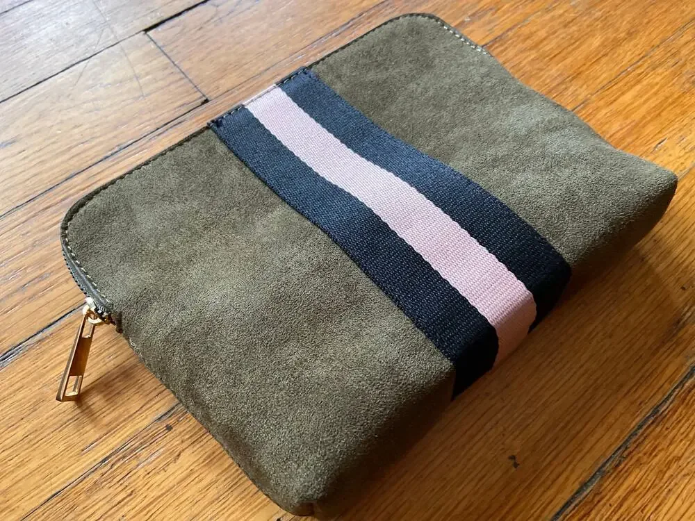 Retro Green Faux Suede Striped Zip Pouch/Clutch (NWOT)